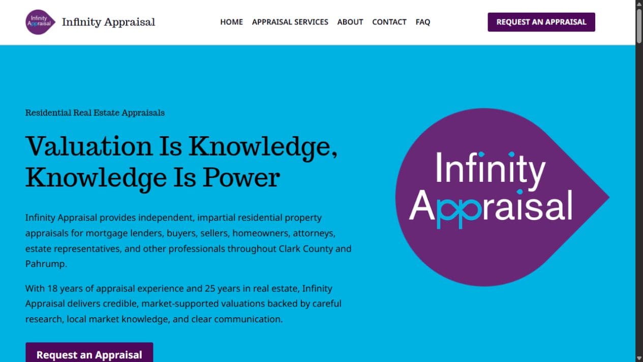 Infinity Appraisal website screenshot